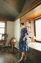 Load image into Gallery viewer, Korean Dress  Modern Hanbok Blue Flower
