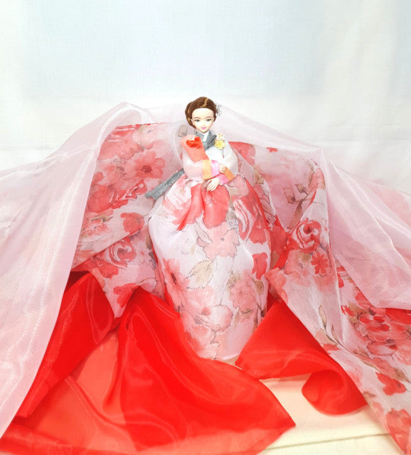 Pink Floral Korean Hanbok Doll X DANJANG handmade