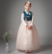 Load image into Gallery viewer, Korean Dress  Kids Hanbok Saekdong Turquoise
