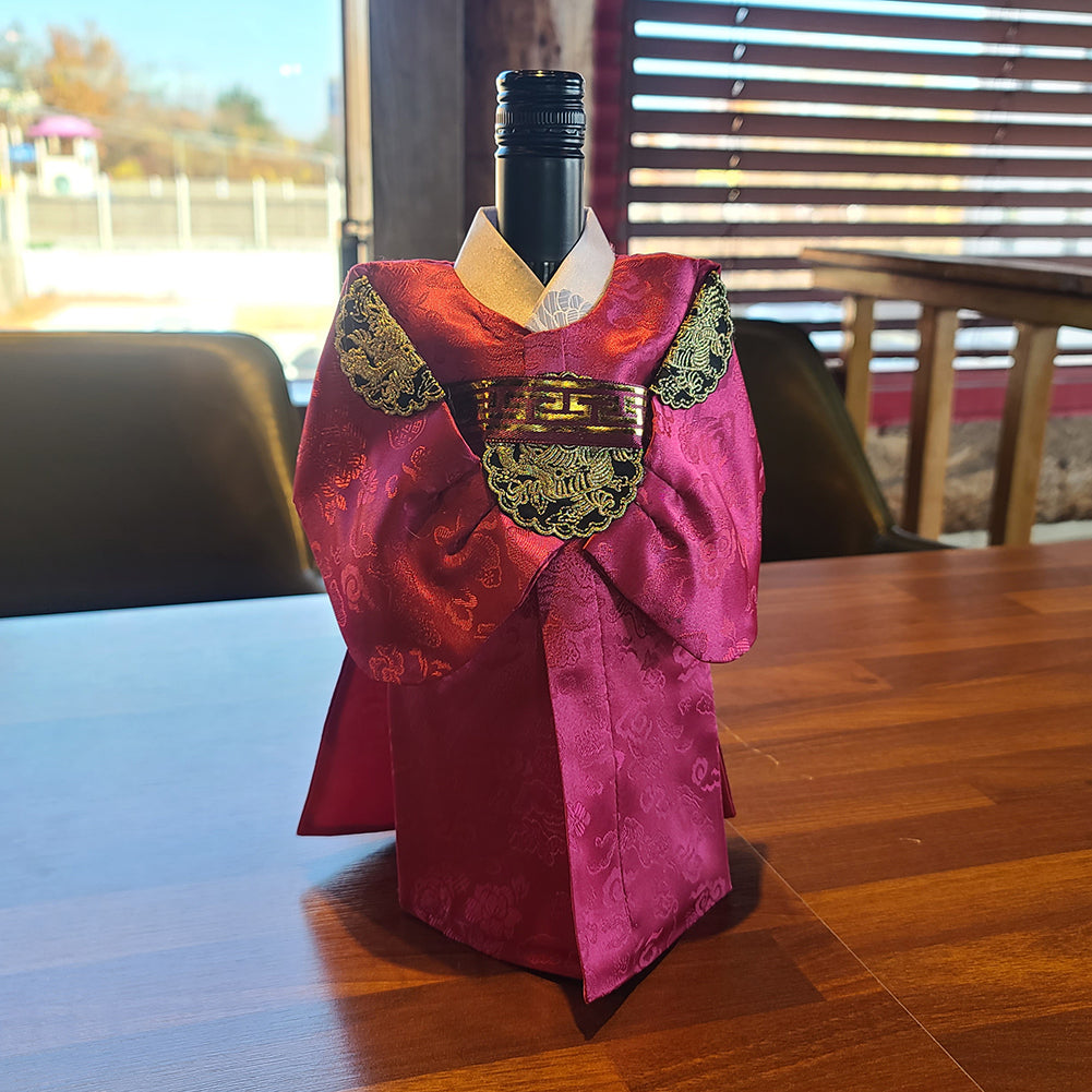 Korean Traditional King Hanbok Wine Bottle Cover Hotpink
