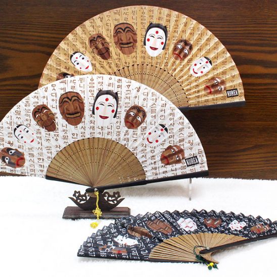 Korean Traditional Handmade Mask Bamboo Folding Fan