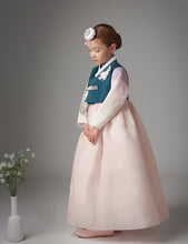 Load image into Gallery viewer, Korean Dress  Kids Hanbok Saekdong Turquoise
