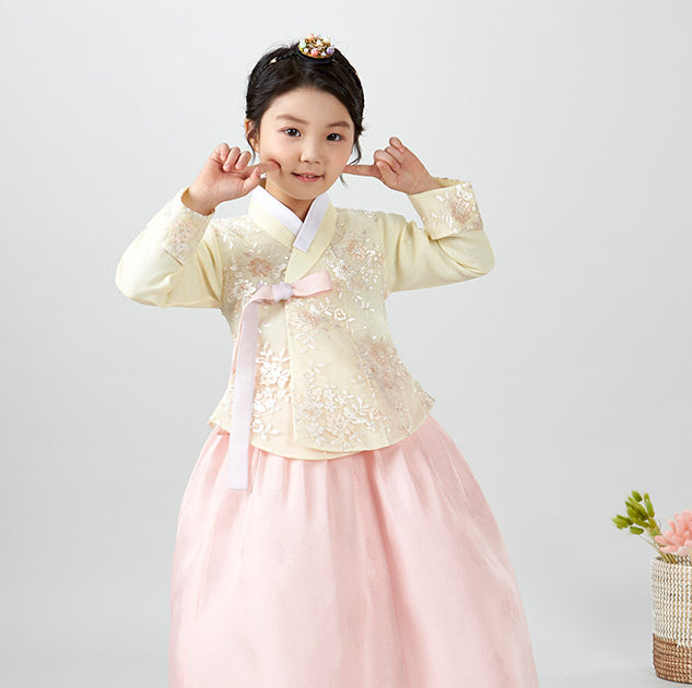 Korean Dress  Kids Hanbok Yellow Lace